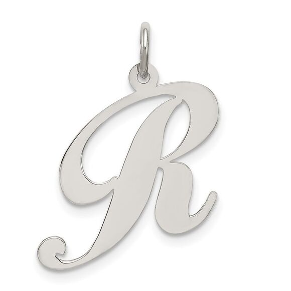 Sterling Silver, Ella Collection, LG Fancy Script Initial R Pendant - Picture 1 of 5